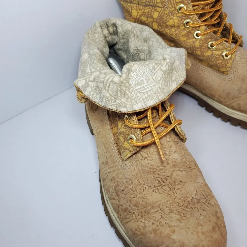 Rare Timberland Mens Anti Fatigue Canvas Embossed Leather Lace Up Boots Sz 11.5
